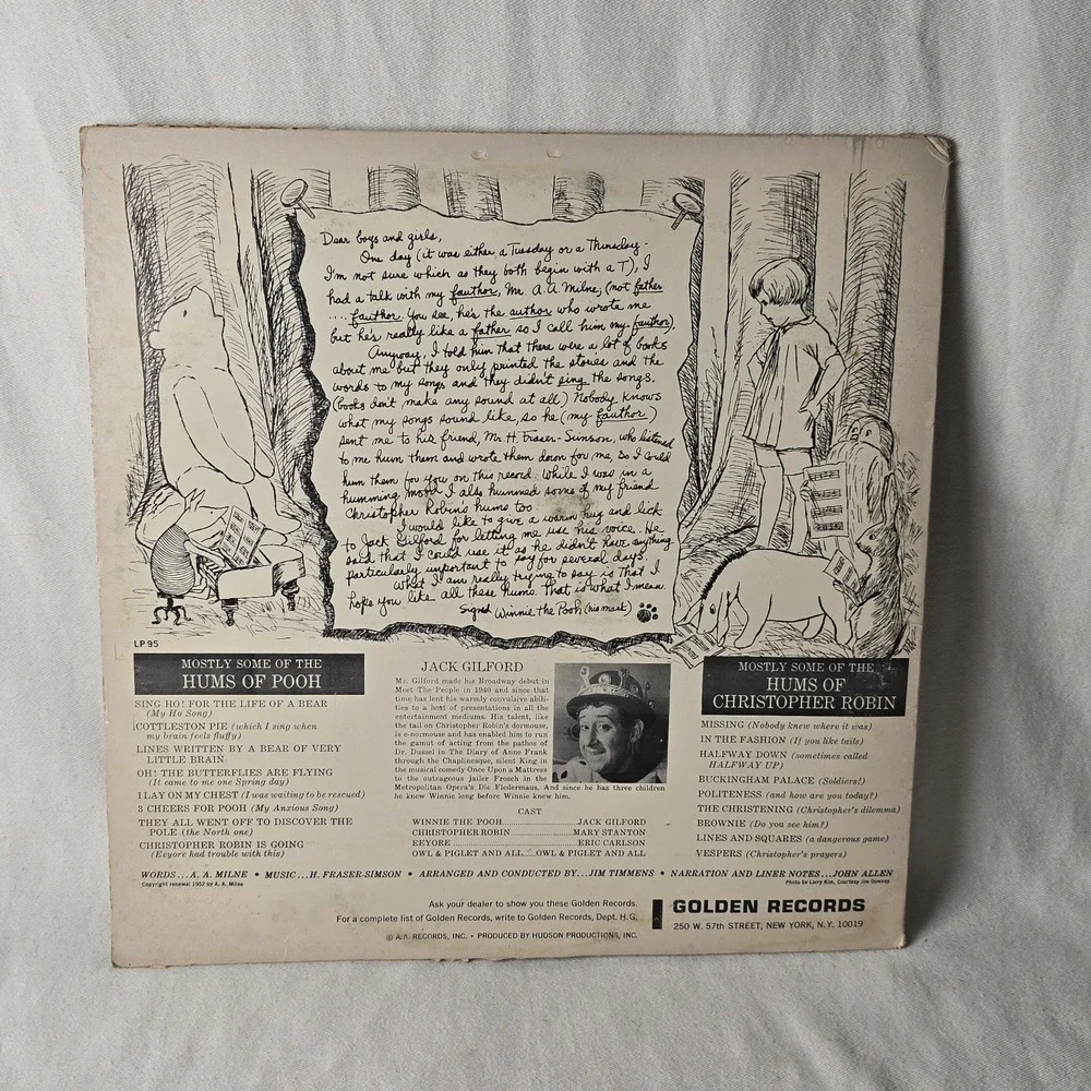 Songs From The Pooh Song Book 1952‎ LP Starring Jack Gilford